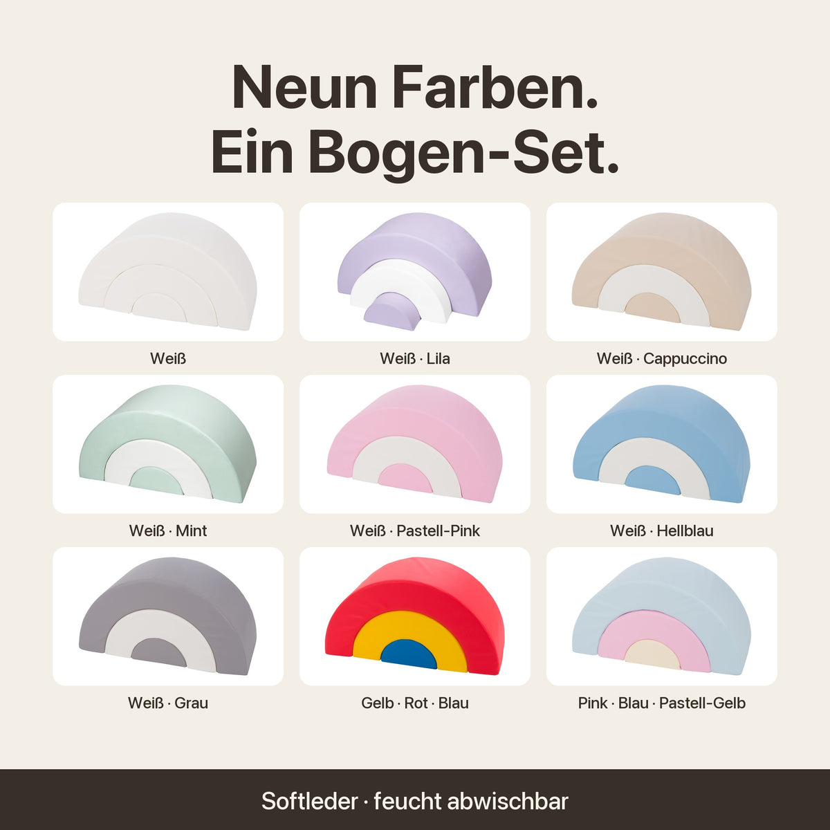 Wuselbogen-Set: neun Farben im Überblick – Softleder, feucht abwischbar