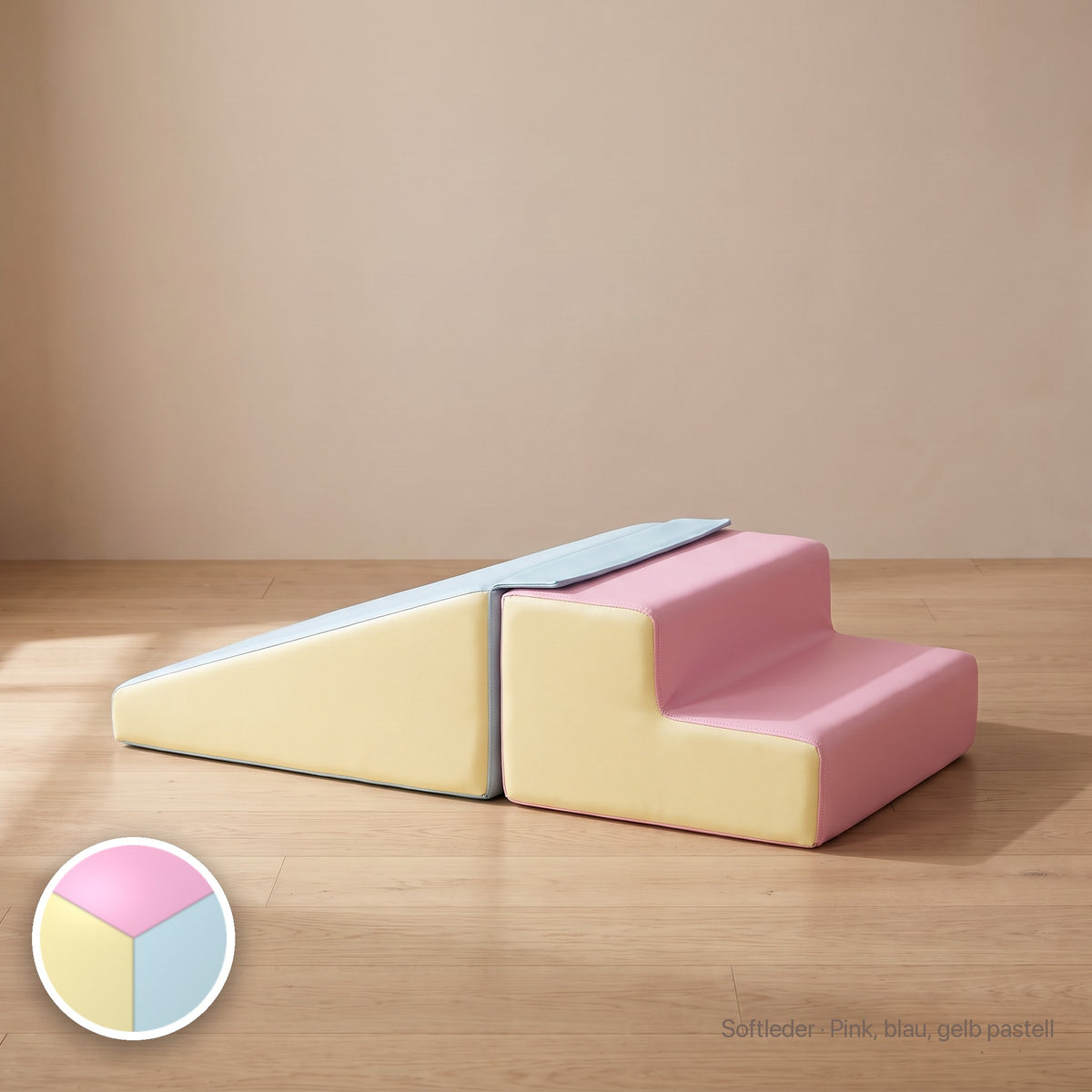 Wuselrutsche & Treppen-Set, Softleder · Pink / Blau / Gelb pastell #Farbe_variantenbild