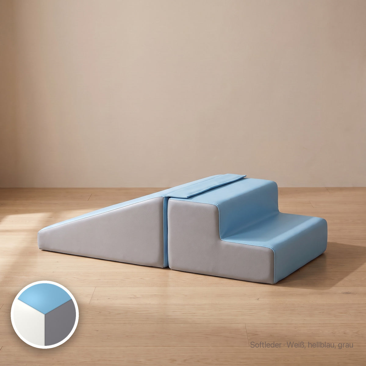 Wuselrutsche & Treppen-Set, Softleder · Weiß / Hellblau / Grau #Farbe_variantenbild