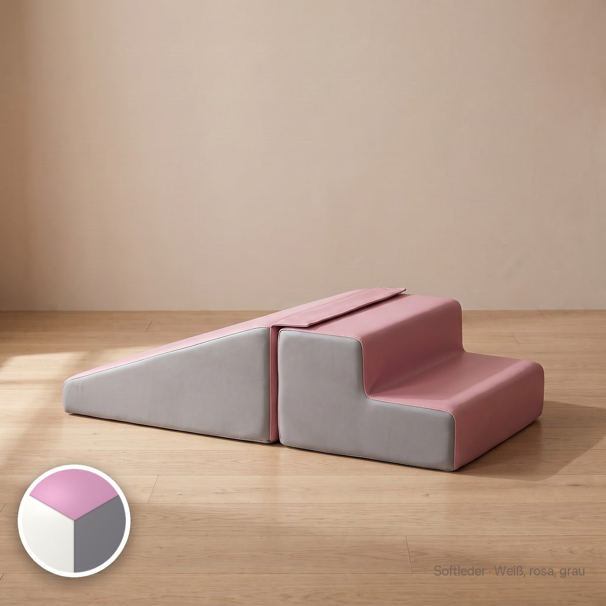 Wuselrutsche & Treppen-Set, Softleder · Weiß / Rosa / Grau #Farbe_variantenbild