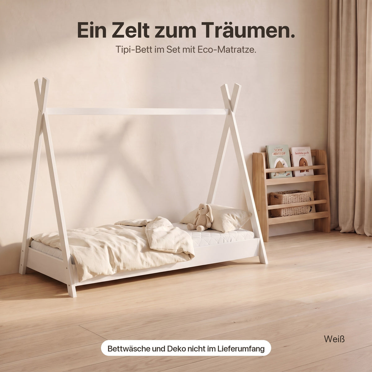 Zeltbett mit Eco-Matratze im Kinderzimmer – Bettwäsche und Deko nicht im Lieferumfang