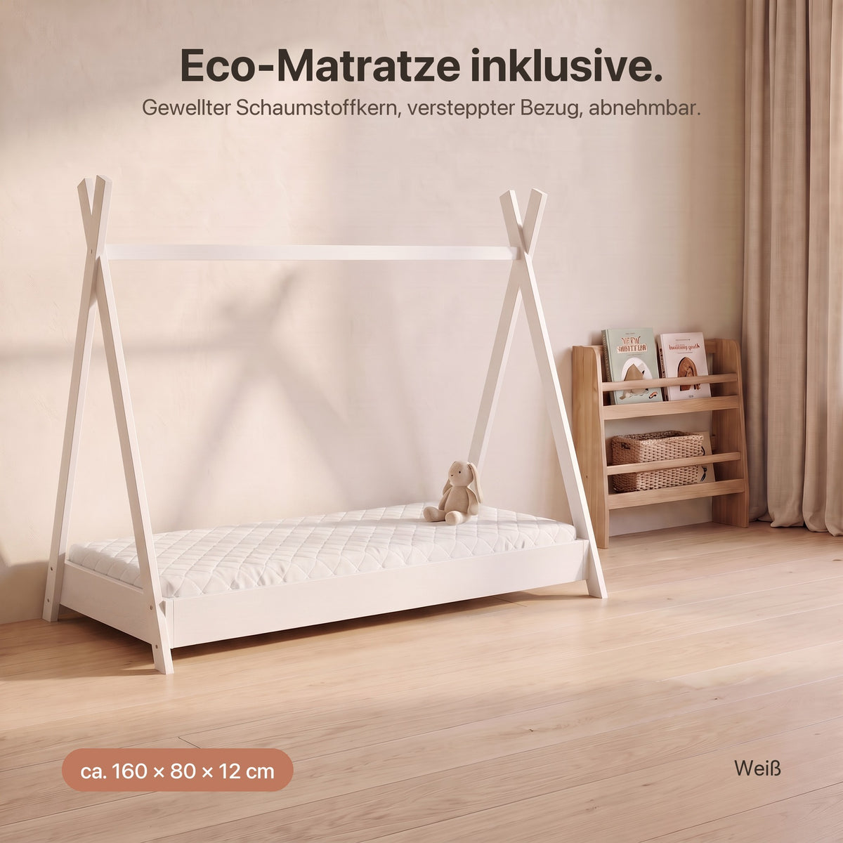 Zeltbett mit Eco-Matratze: Eco-Matratze inklusive, ca. 160 × 80 × 12 cm